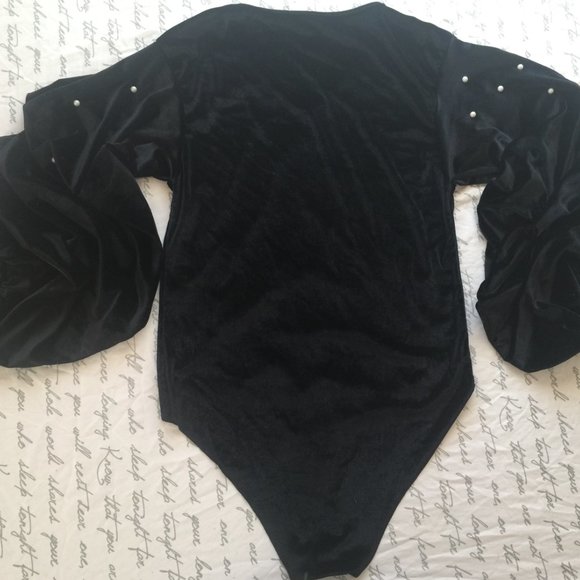 Black Velvet Beaded Body Suit - Picture 9 of 10